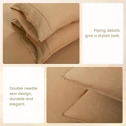 Miniatura 6 de S VICTORY SYMBOL 100% Organic Linen Pillowcases 20"x30" Set of 2,French Natural Flax Soft Durable Pillowshams Sandy Beige,Standard