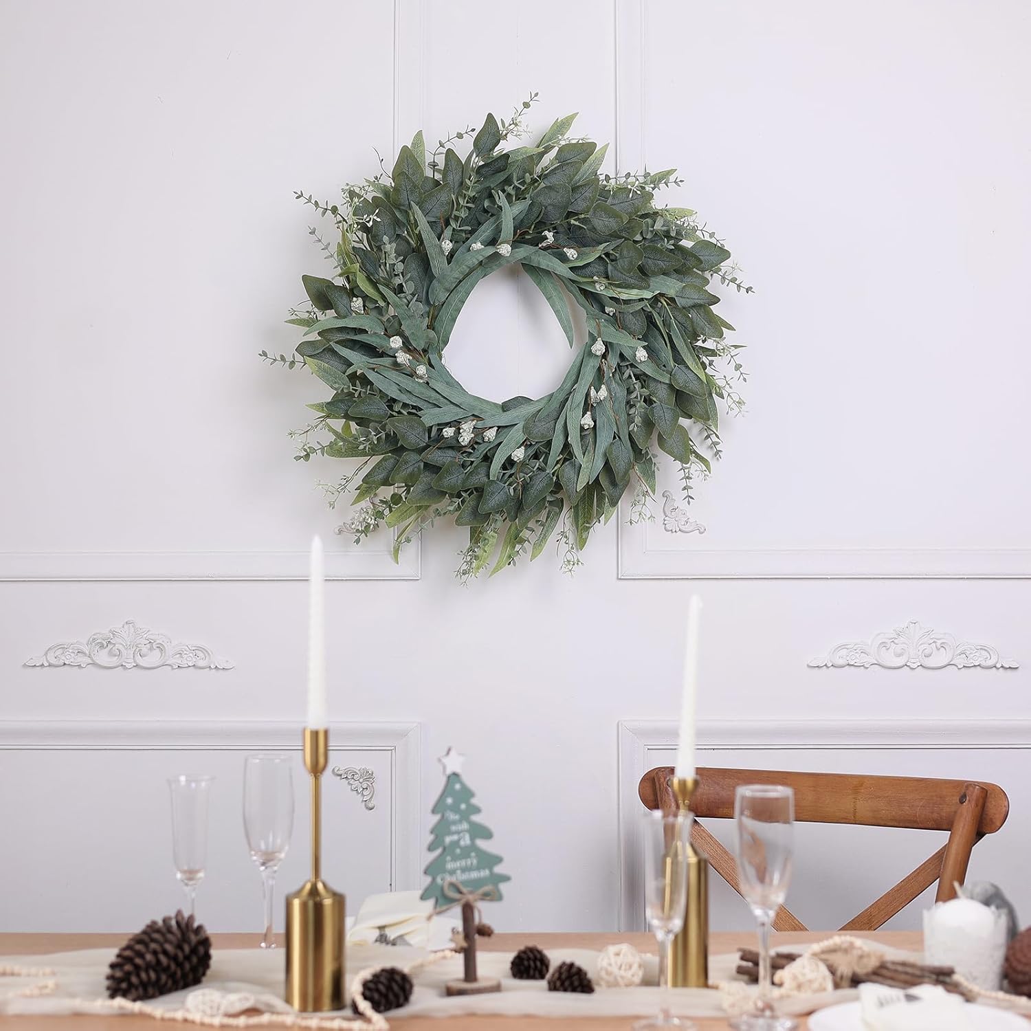26" Eucalyptus Wreath for Front Door - Large Artificial Greenery Outdoor Wreath for Porch, Window,Farmhouse,Home,Holiday,Hanging Decor- Spring, Summer, Fall, All Seasons (Green) - Image 6