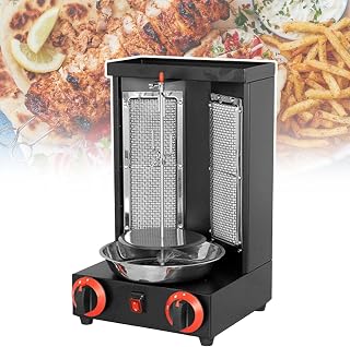 2 Burners Vertical Doner Kebab Machine,Automatic Rotating Grill,Commercial Gas Gyro Meat Grill,Stainless Steel,Black