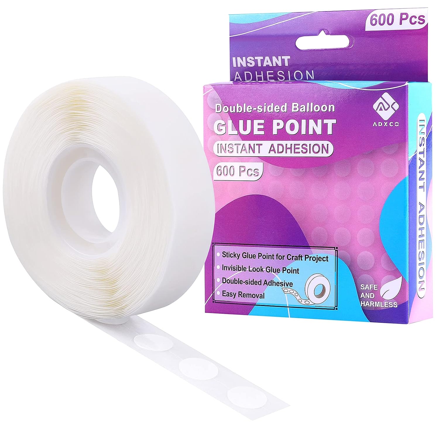 ADXCO 600 Pieces Balloon Glue Points Clear Double Sided Glue Points Stickers Removable Adhesive Dots Craft Supplies Adhesive Tape for Wedding Decoration, 0.3 Inch