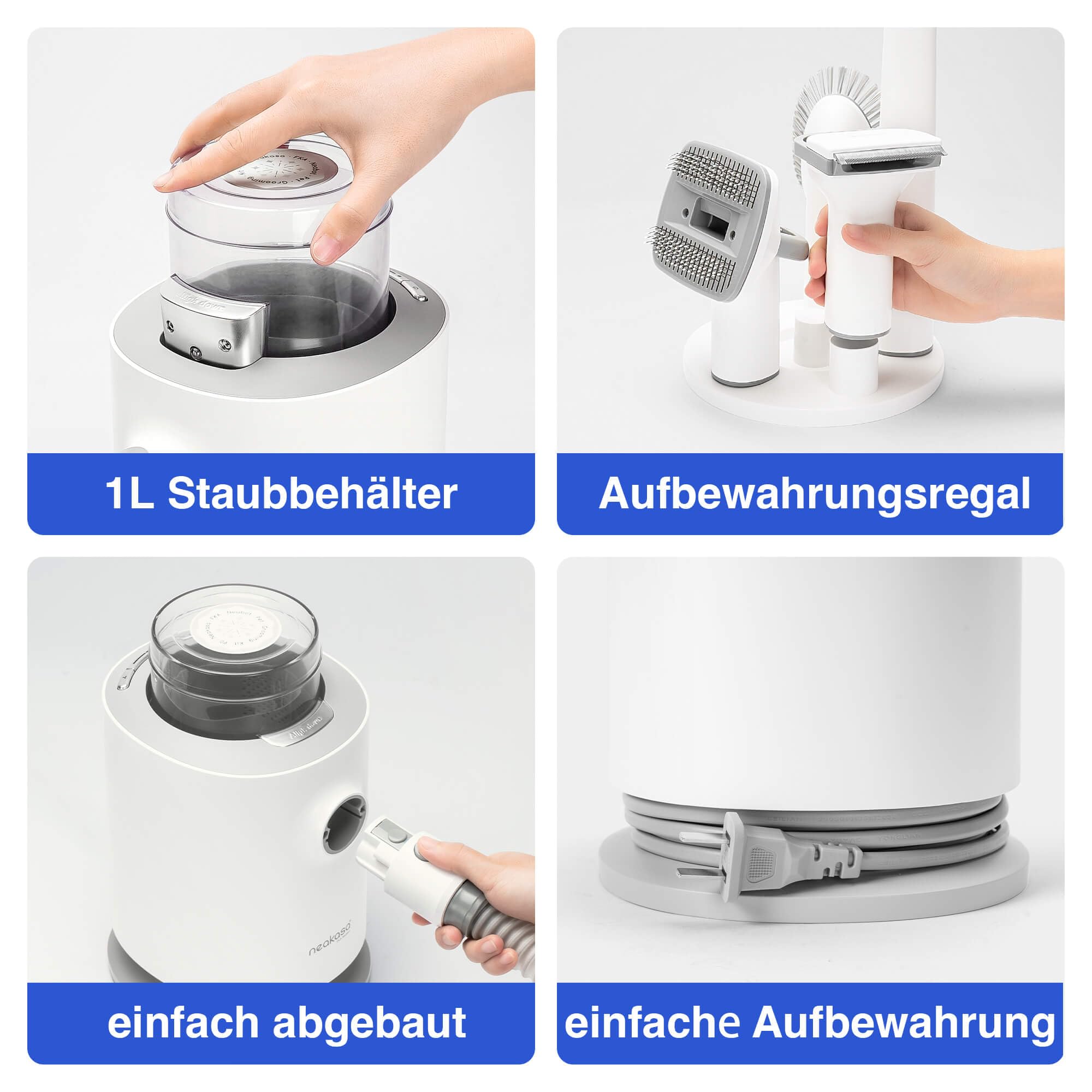 Neakasa P0 Pro Katzenbürste Hundeschermaschine mit Staubsauger, Profi Haustierpflegeset, 5 bewährten Zubehör, Hundebürste, Selbstreinigende Tierhaarentferner für Kurzhaar Langhaar Unterwolle