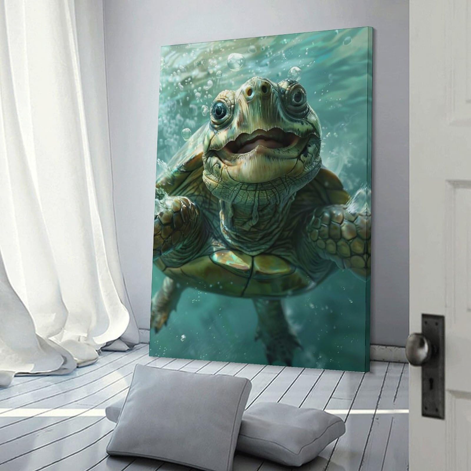 Junmoney Turtle Sea Canvas Art Print 16x24inch(40x60cm), for New Homes, Bedrooms Or Workspaces, Gift Idea for Housewarming And Birthdays