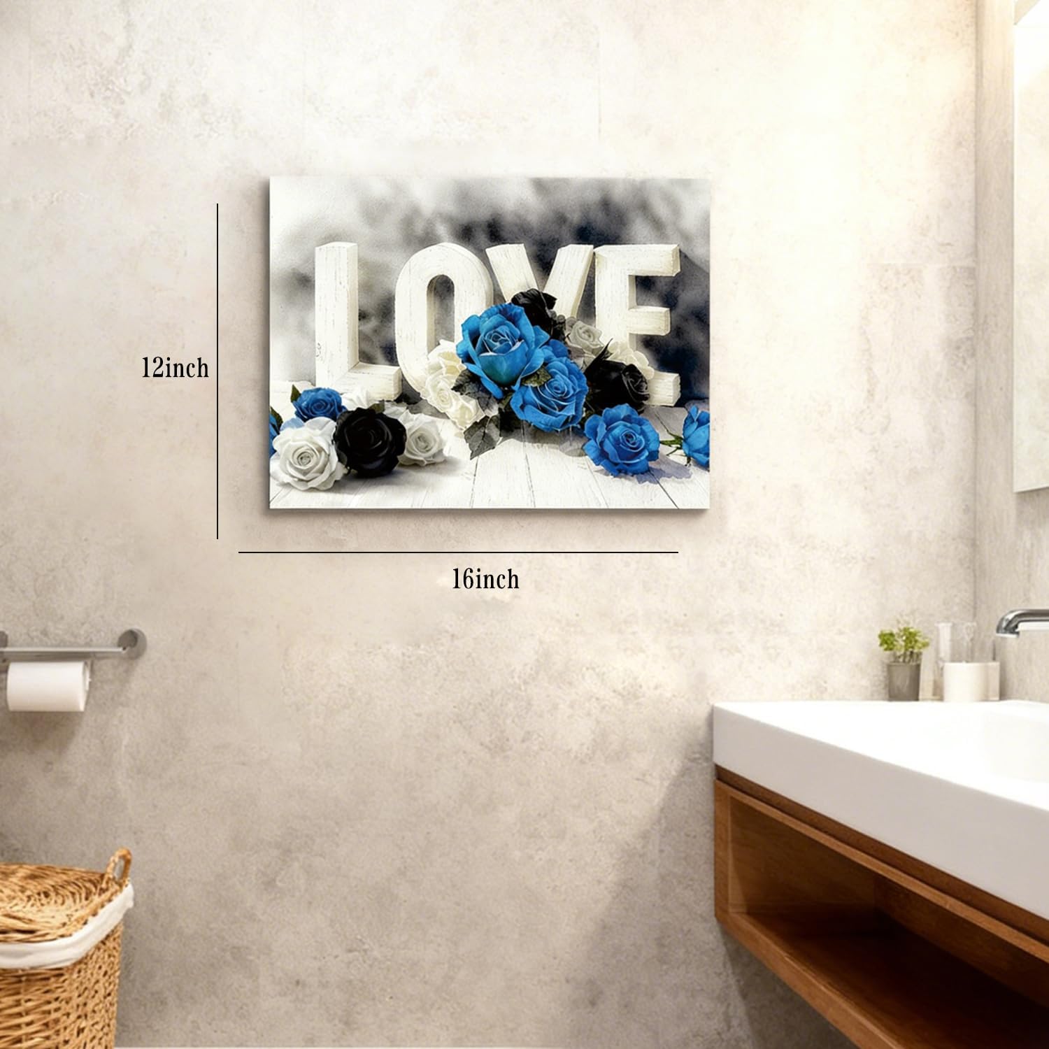 kiojsye Blue Rose Flower Canvas Wall Art Royal Blue Floral Prints Picture Wall Decor Black and White Love Quotes Painting Artwork for Bedroom Living Room Kitchen Home Decoration Ready to Hang 12x16