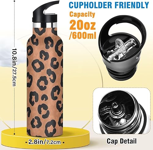 Miniatura 2 de Kids Water Bottle for School, Kids Water Bottle Stainless Steel for Travel or School 20 Oz, BPA-Free, Leopard Spots Brown