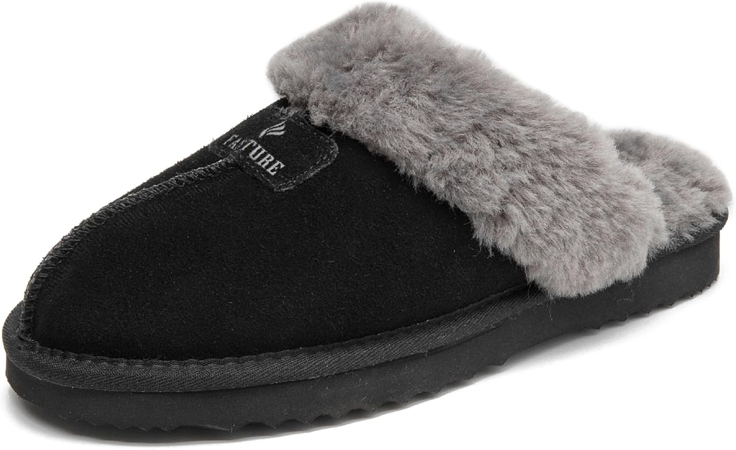 FANTURE Genuine Australian Sheepskin Women Slippers, Memory Foam Fluffy Shearling Slippers Indoor Outdoor House Shoes with Warm Lining