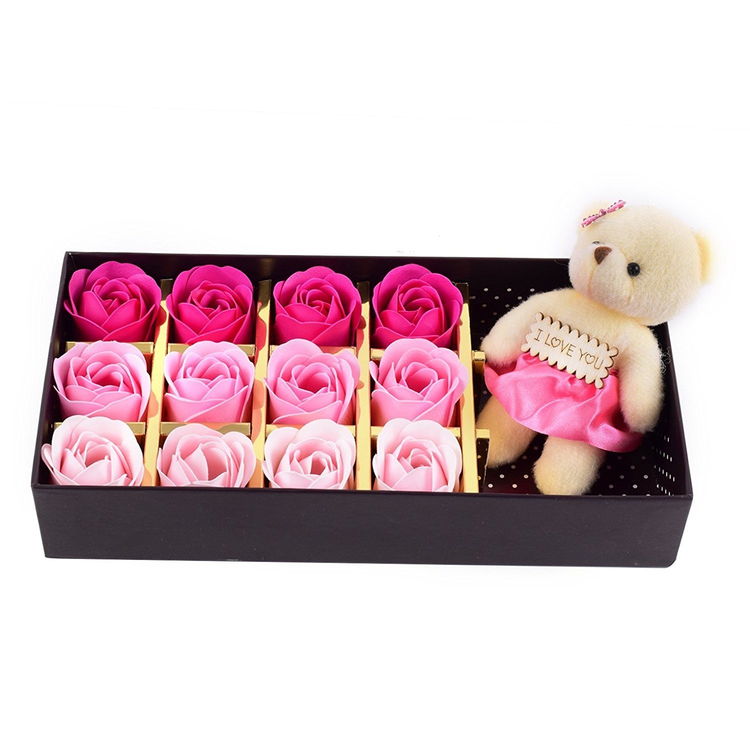 ShopAIS Gift for Lover Girls Wife Her Fiancee Friend Girlfriend Gift Pack(Teddy and 12 Roses Gift Set - Multicolor