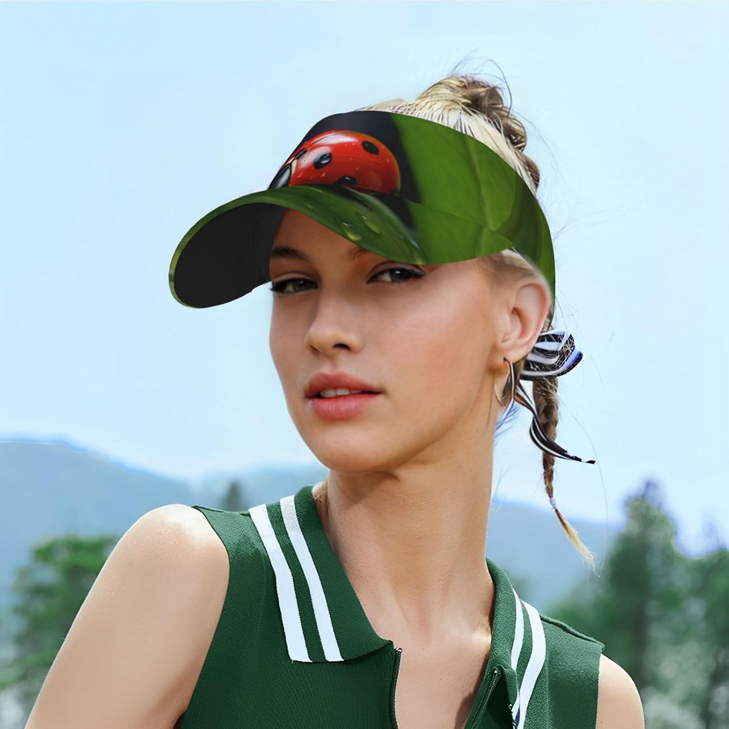 Beautiful Ladybug1 Print Sports Sun Visor Hats Adjustable Running Golf Tennis Sun Cap for Women Men Black
