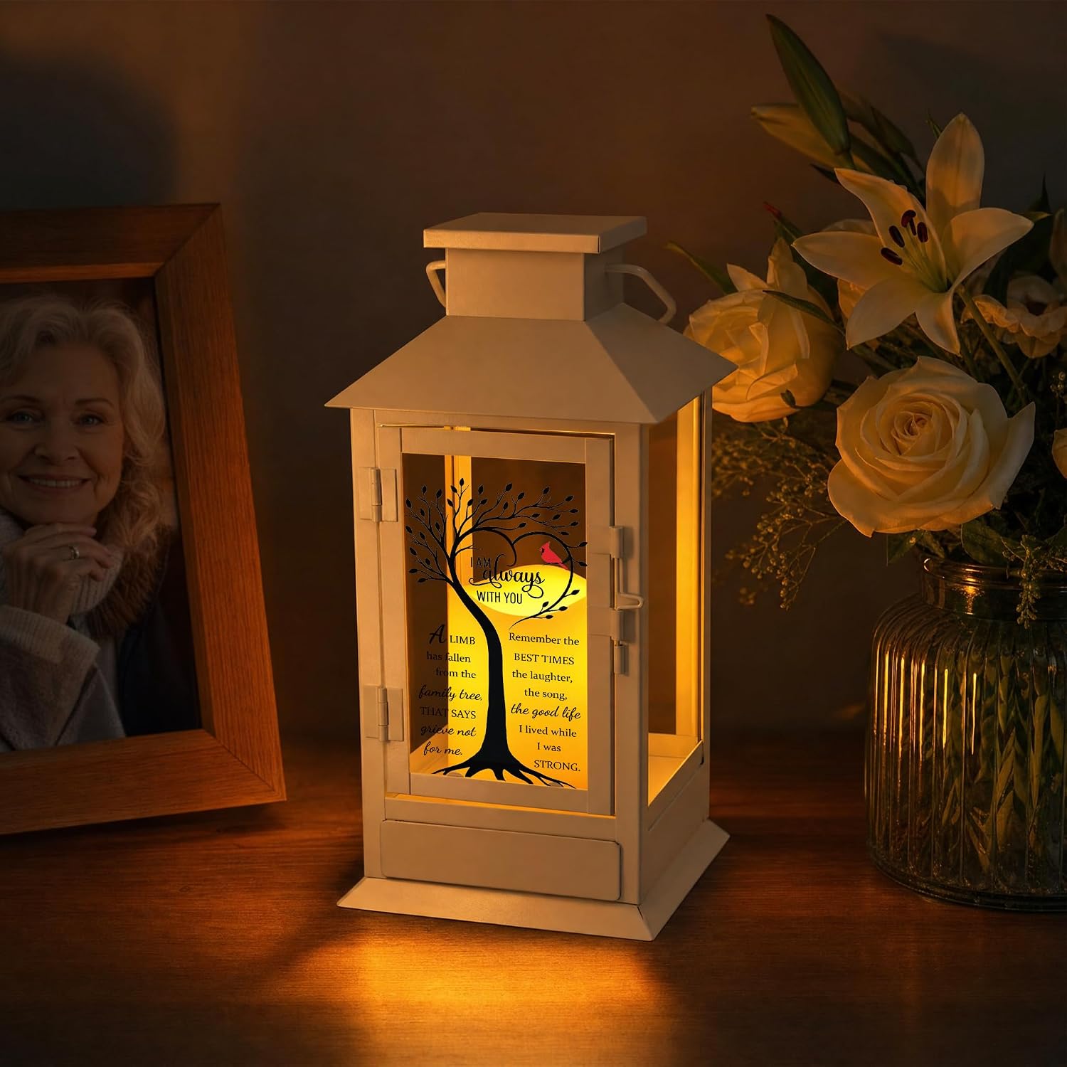 Memorial Lantern with Drawer for Keepsakes, Sympathy Gifts for Loss of Loved One, Condolences Remembrance Gifts in Memory of Loved One, White