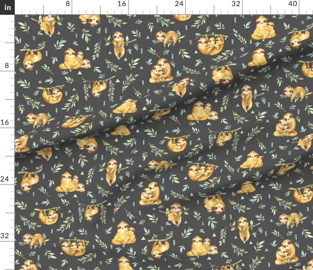 Spoonflower Fabric - Sloths Dark Gray Boy Nursery Sloth Animal Rainforest Cute Kids Jungle Printed on Petal Signature Cotton Fabric by The Yard - Sewing Quilting Apparel Crafts Decor