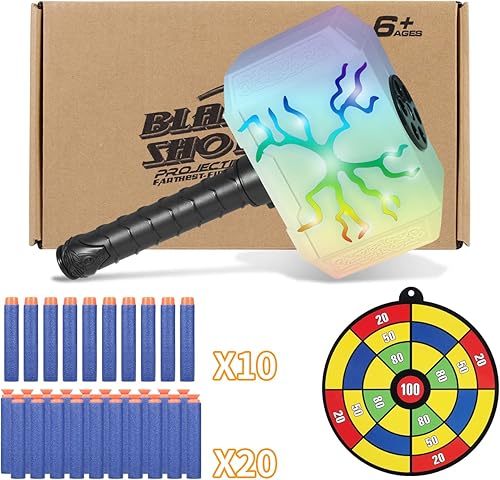 Miniatura 2 de Thors - Martillo de dardos con luces, juguetes para niños de 5, 6, 7, 8, 9 años, juguete de juego de rol para niños, Thunder Mjolnir con 30 dardos
