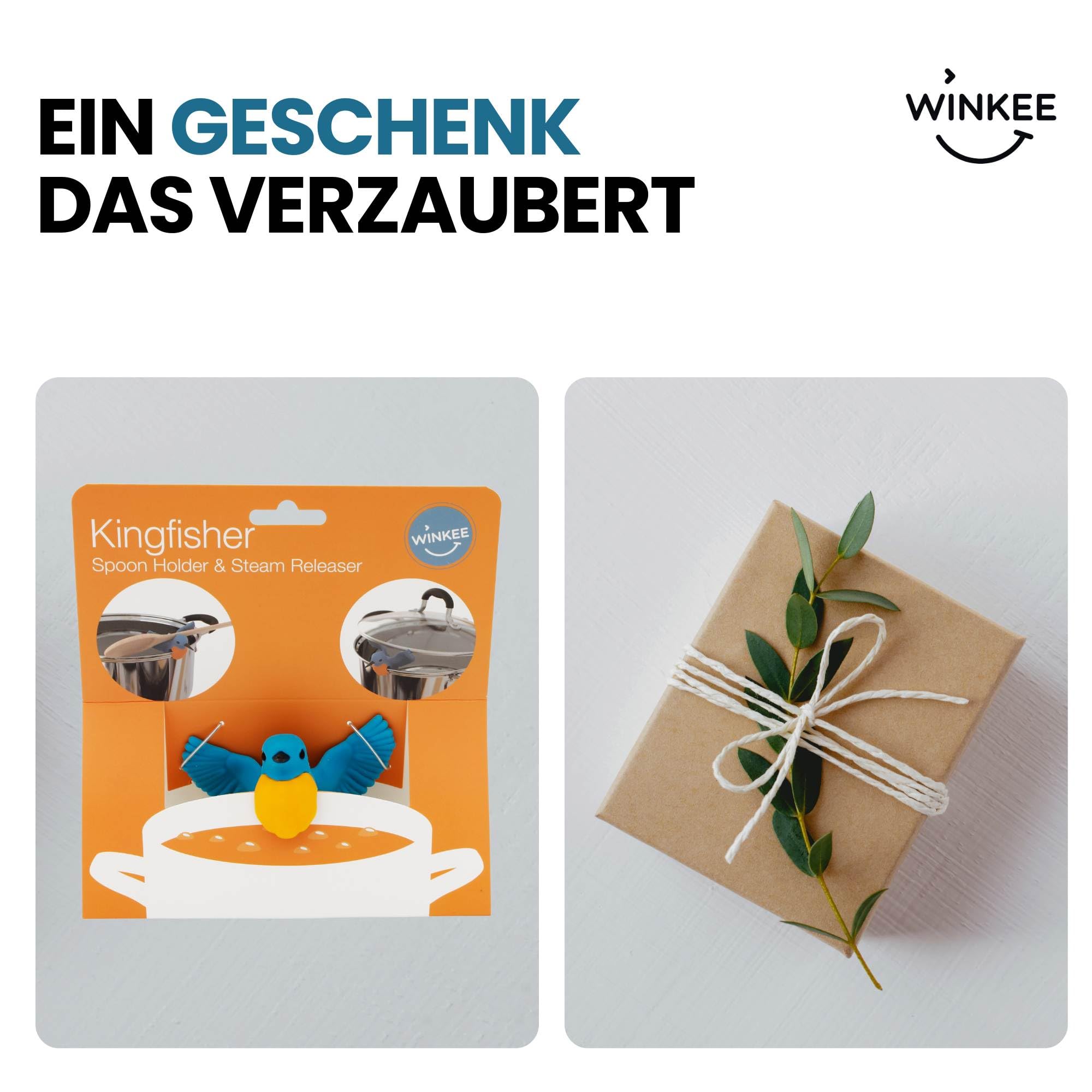 Winkee Topfwächter & Kochlöffelhalter, Löffelablage aus Silikon, Spoon Holder & Topf Deckelhalter, Küchen Gadget zum Kochen & Backen, Hitzebeständig & Spülmaschinenfest (Eisvogel)