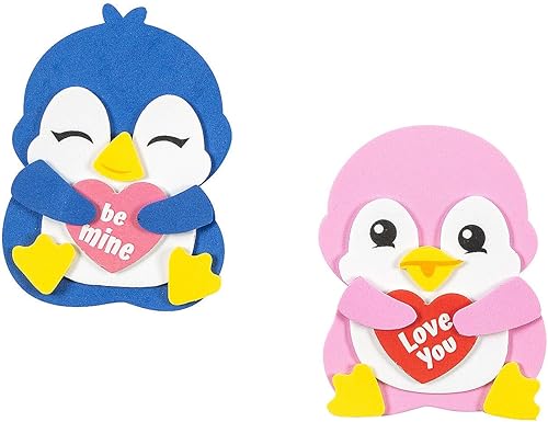 Fun Express Kits de manualidades de pingüinos de San Valentín Paquete de 12 Manualidades del día de San Valentín para niños