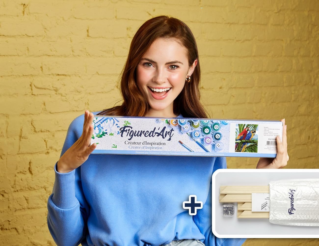 Figured'Art Paint by Numbers Kit for Adults Parrots in The Tropics 16"x20" - Craft Art Painting Rolled Canvas with DIY Wooden Frame