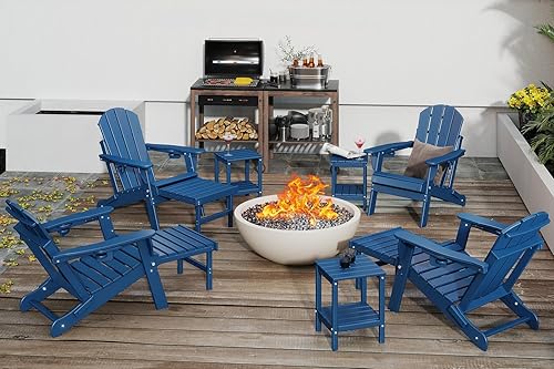 Miniatura 2 de GREENVINES Silla Adirondack ajustable con otomana retráctil, juego de 2 Plegable Plástico de polietileno de alta densidad Sillas para hoguera con