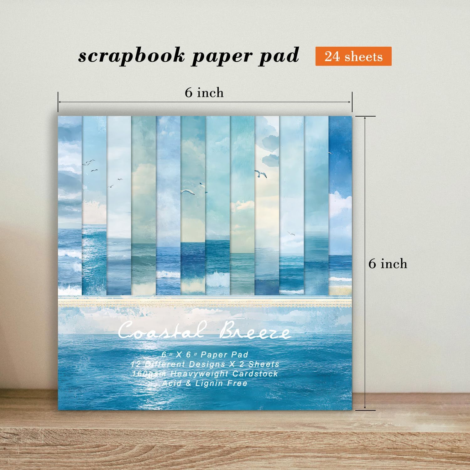 Blue Sea Scrapbooking Paper Pad - 24 Sheets 6-inch Aesthetic Patterned Decorative Collage Decoupage for Wrapping Folded Cardstock Supplies Gift Cardstock DIY Crafts Scrapbook Photo Album image 3