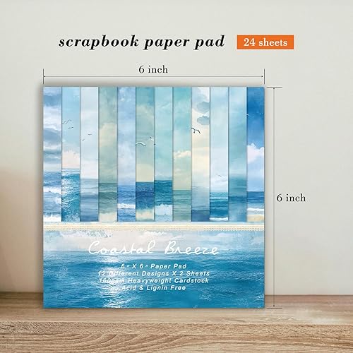 Vista 3 de Bloc de Papel para Scrapbooking Blue Sea - 24 Hojas de 6 Pulgadas con Patrones Estéticos Decorativos para Collage Decoupage Envoltorio Suministros