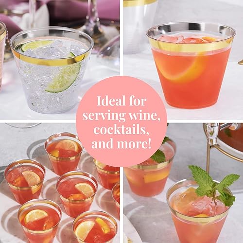 Vista 27 de Vasos de plástico transparente de 9 oz, vasos desechables pequeños, vasos antiguos de moda, 200 unidades, vasos de plástico duro, ideal para vino