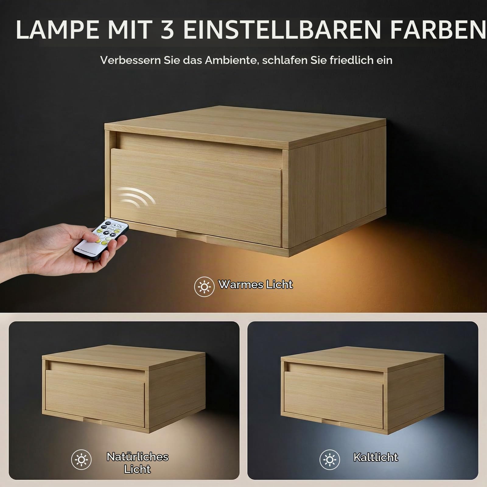 Clevich Nachttisch Hängend 2er Set, Hängender Nachtschrank mit Schublade