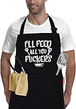 I'll Feed All You - Funny Black BBQ Chef Aprons for Men Women with 2 Pockets - Gifts for Men, Birthday Gifts for Husband, Son, Boyfriend- Kitchen Cooking Grilling Apron