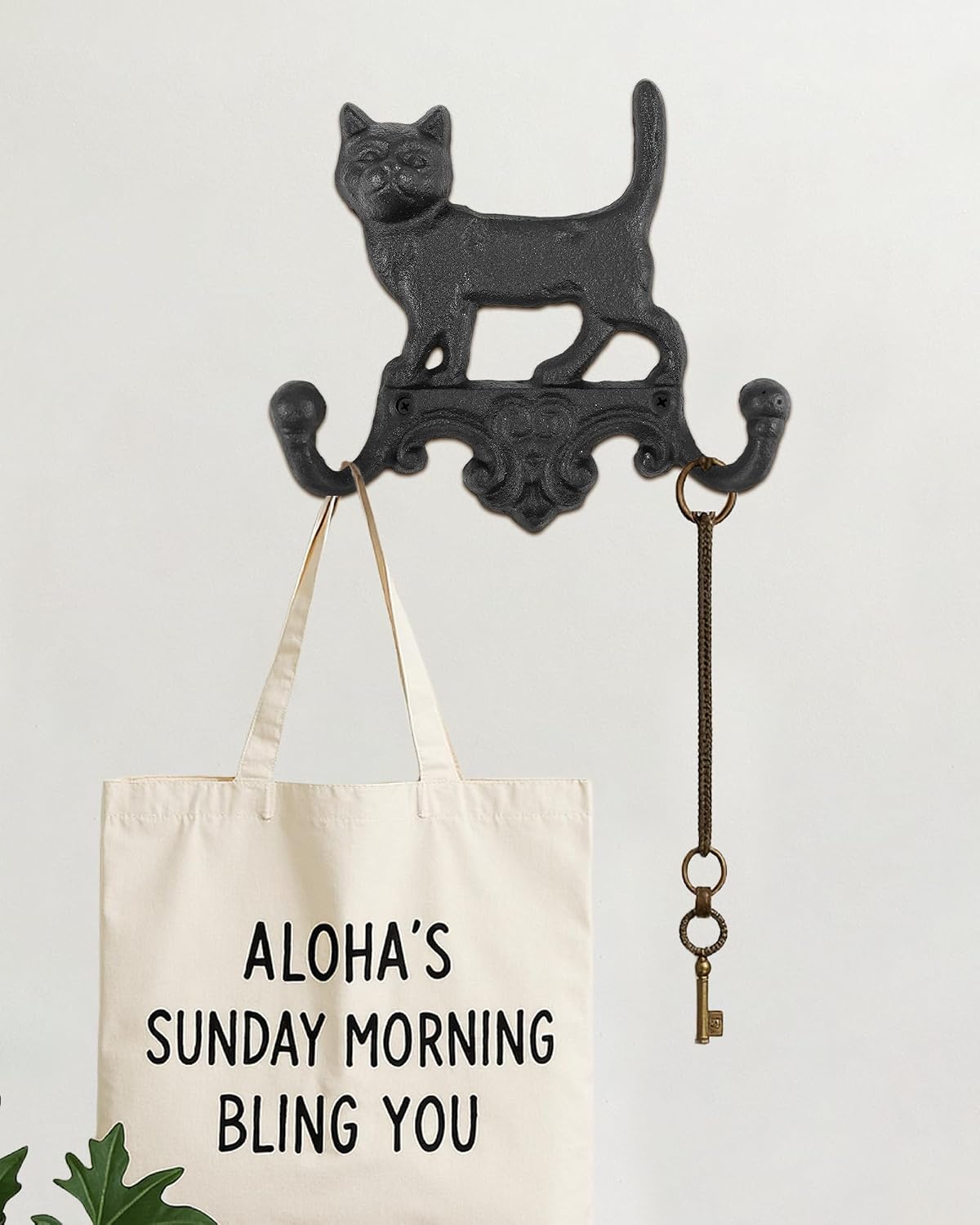 Wall Hooks for Hanging - Cast Iron Vintage Wall Decor Coat Rack - Vintage Rustic Design Hat Hooks for Kitchen, Entryway - Handmade Heavy Duty Key Hook (Stand Cat)