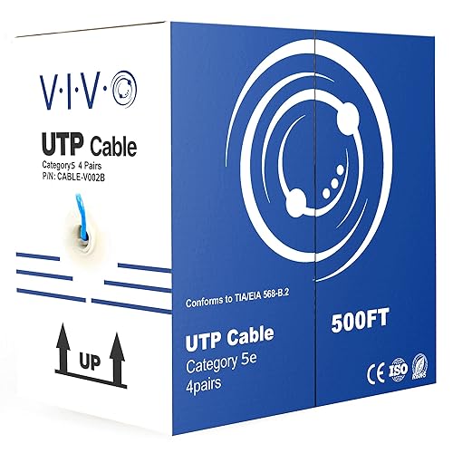 VIVO Cable Ethernet Cat5e a granel de 500 pies 24 AWG UTP Pull Box cable Cat-5e interior instalaciones de red azul CABLE-V002B