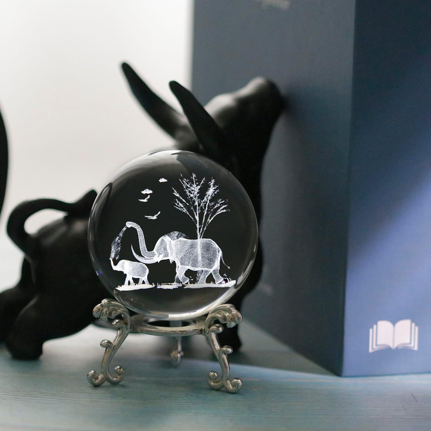 60mm 3D Elephant Crystal Ball Paperweight with Stand Elephant Gifts