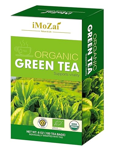 Imozai Bolsas de té verde orgánico 100 unidades envueltas individualmente