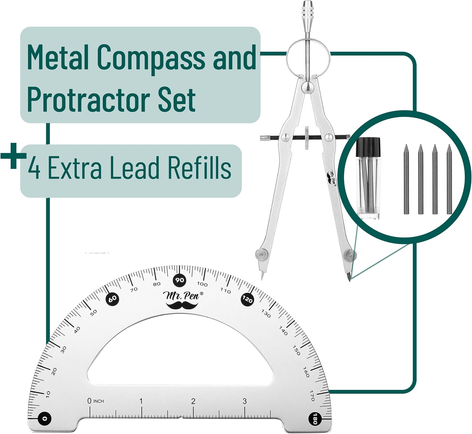 Mr. Pen- Metal Protractor and Metal Compass Set, Compass for Geometry, Geometry Set, Compasses, Protractor and Compass, Protractor for Geometry, Drawing Compass, Math Compass, Math Compass