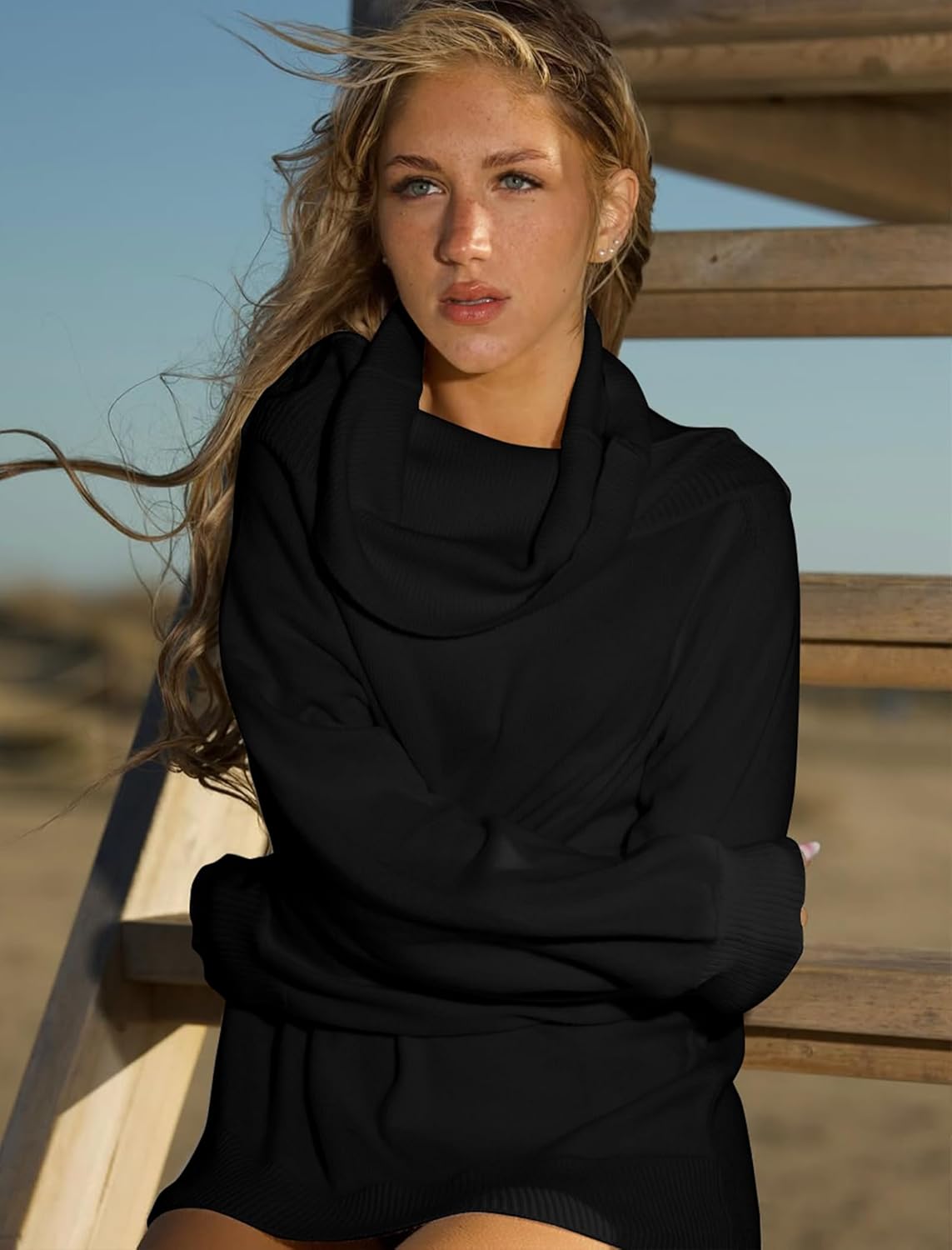 ZAFUL Women's Off Shoulder Sweater Fall Oversized Knit Tops 2025 Long Lantern Sleeve Pullover Jumper - Image 5