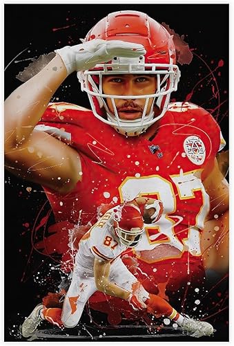 BAVIEN Travis Kelce - Póster de arte de fútbol americano, arte de pared, pinturas impresas para sala de estar, dormitorio, sin marco 16 x 24
