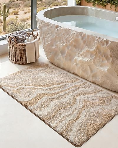 Miniatura 20 de DEXI Tapete de baño de 24 x 36 pulgadas, suave y absorbente, tapete de baño de mármol para baño, antideslizante, lavable a máquina, tapete para