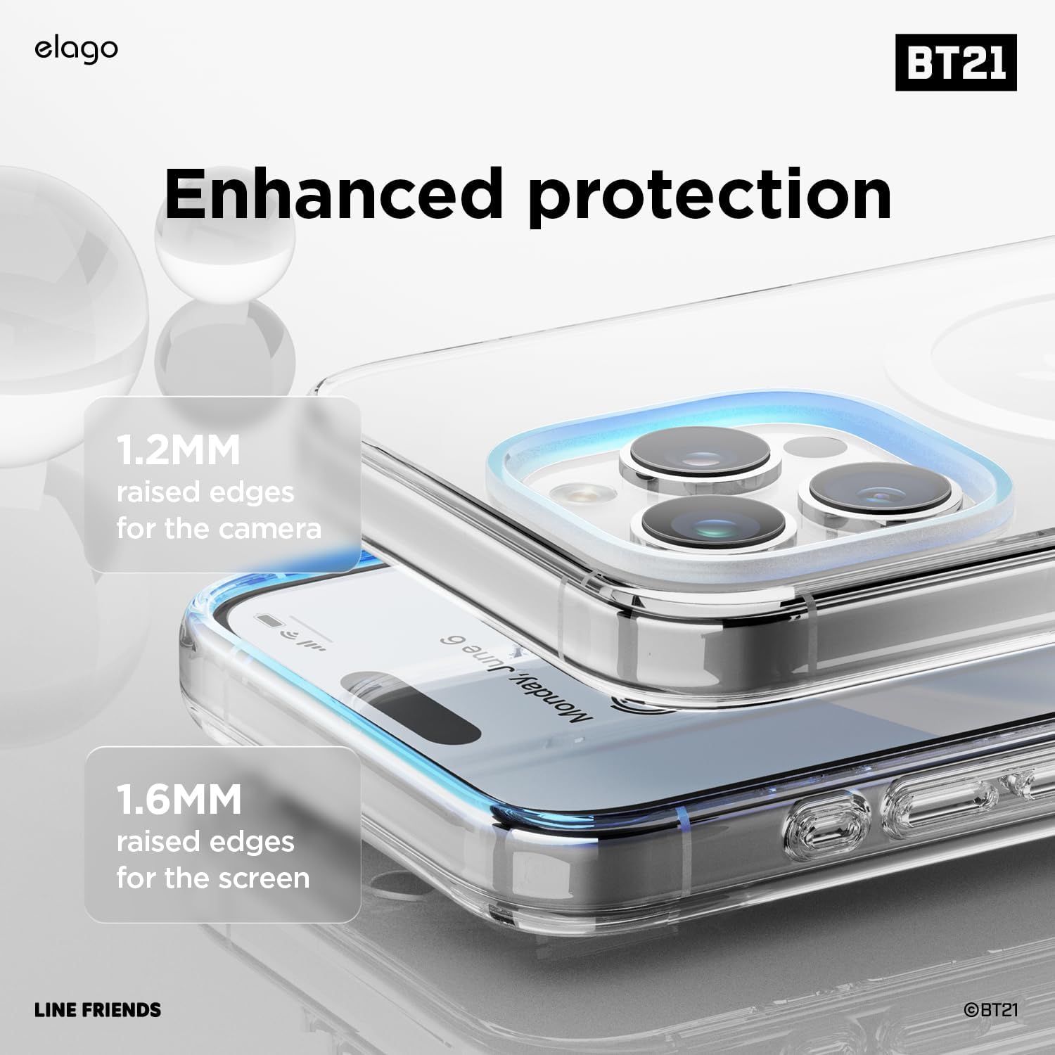 elago l BT21 Hope in Love Hybrid Case Compatible with iPhone 15 Plus 6.7 inch, Durable Full Body Protection, Raised Lip (Screen & Camera Protection) [Official Merchandise]