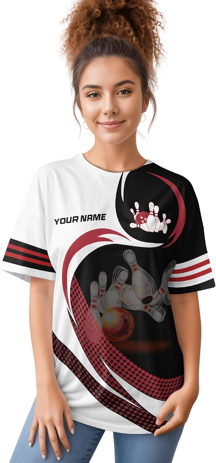 Mens Bowling Tshirt Custom Fire Bowling Ball T Shirt for Boyfriend Printed Bowling Clothes