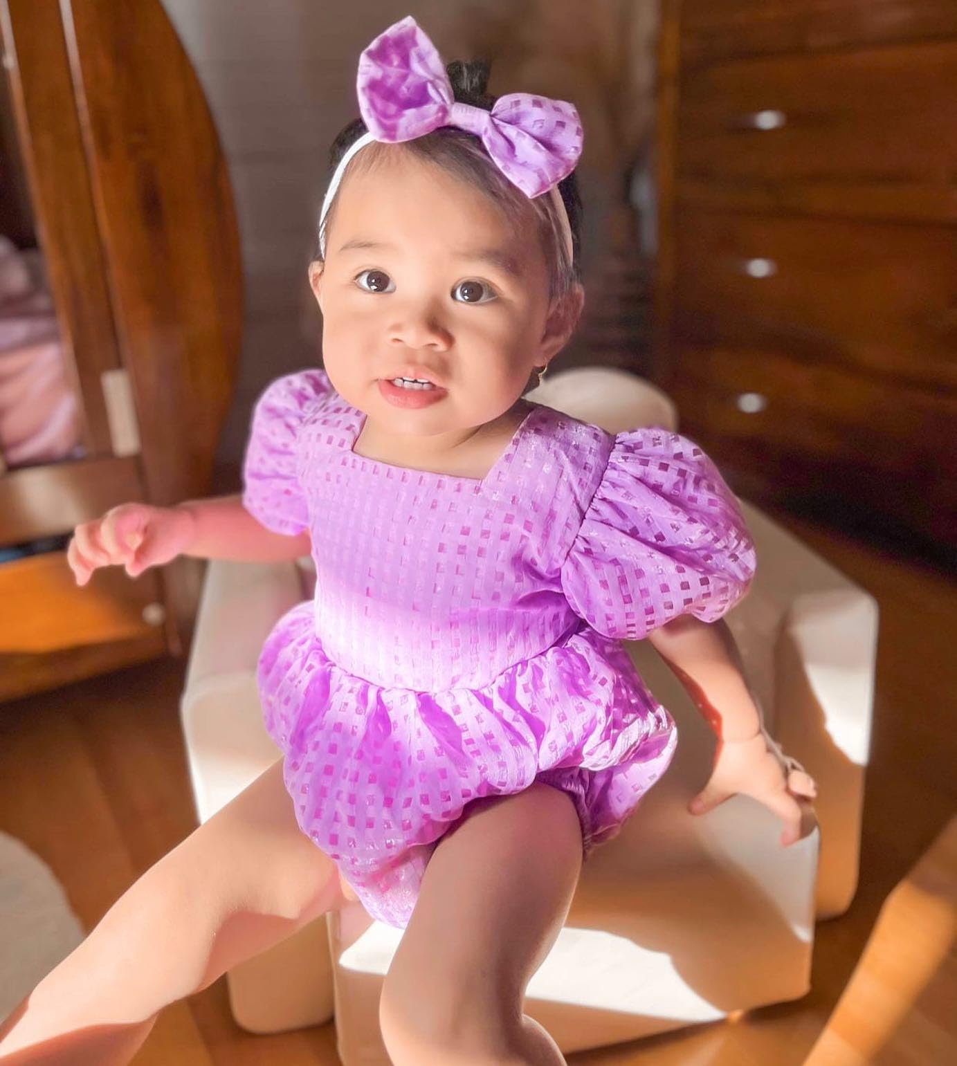 Newborn Baby Girl Summer Clothes Bubble Romper Solid Color Mesh Plaid Bodysuit Jumpsuit + Headband Outfit (Purple, 12-18 Months)