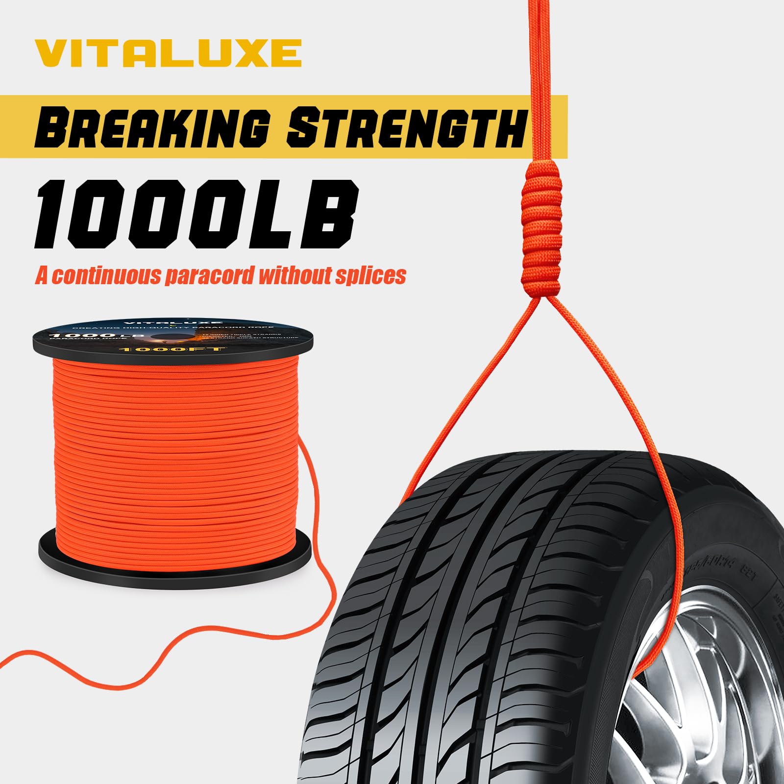 Corde de parachute tactique de 1004 kg avec 12 triples brins, équipement de survie robuste pour camping, randonnée, idéal pour bracelets, cordons, diamètre : 4 mm, orange