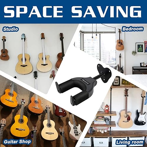 Miniatura 7 de RANMING Soporte de pared para guitarra, soporte de pared de guitarra con bloqueo automático, soporte de guitarra con base de metal para guitarra,