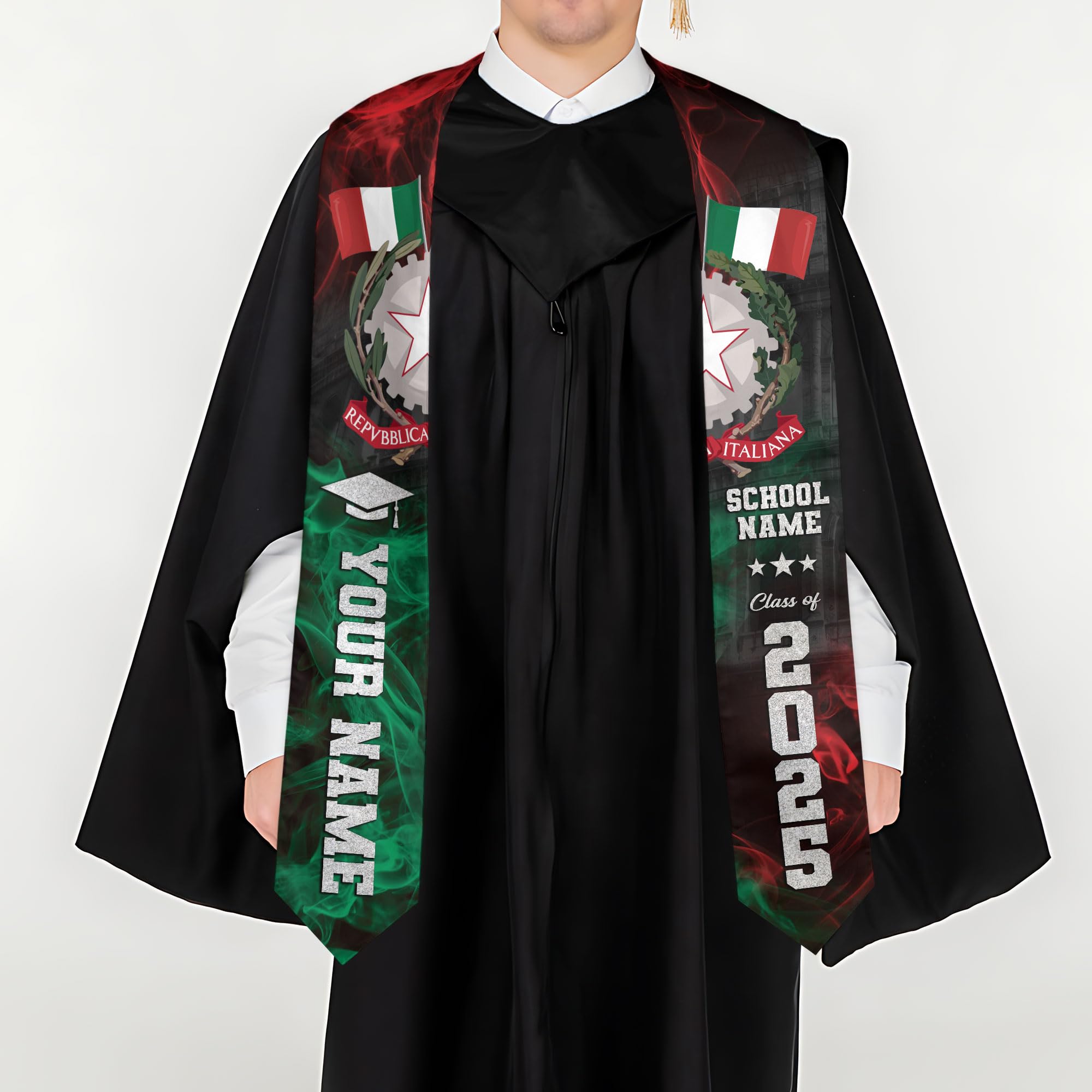 MonkeyVan Custom Italians Flag Graduation Sash 2025, Italian Graduation Sash, Italia Graduation Stole Class of 2025 It4