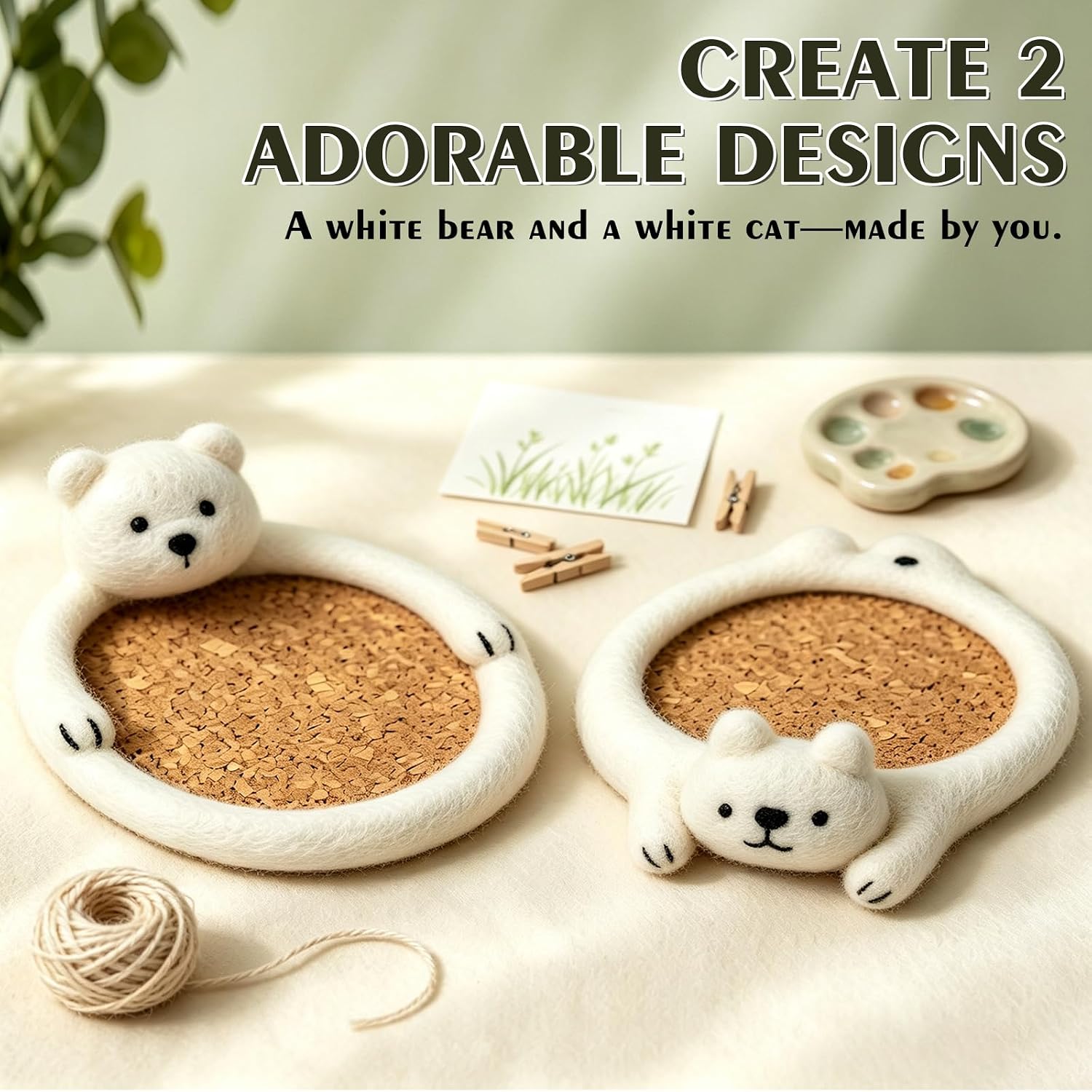 Thinas Needle Felting Kit, Bear and Cat Coasters for Adult Beginners