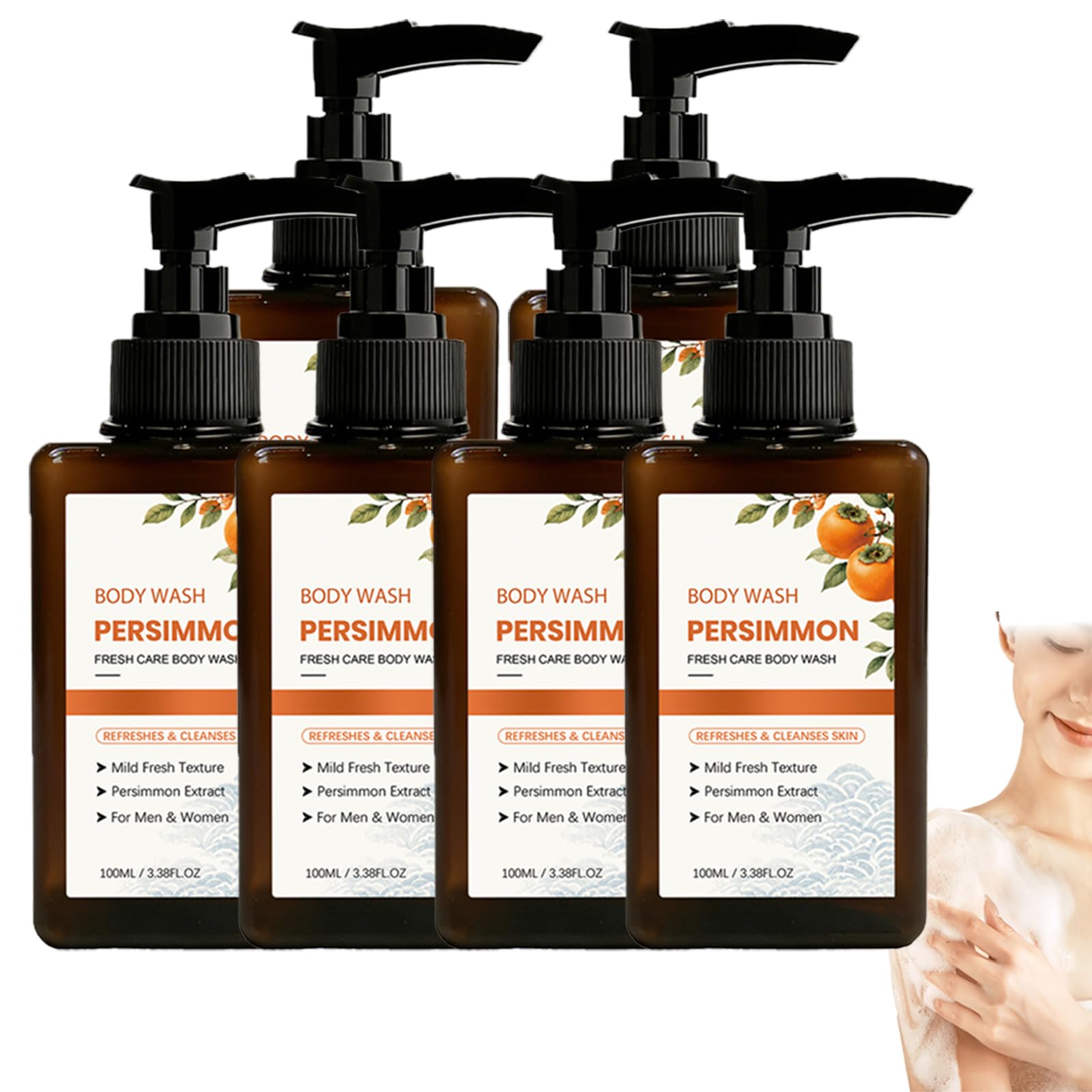 Persimmon Body Wash z ekstraktem z owoców persimmon i ekstraktem z zielonej herbaty, delikatny nawilżający żel pod prysznic z masłem shea i gliceryną, codzienny środek czyszczący dla mężczyzn i kobiet