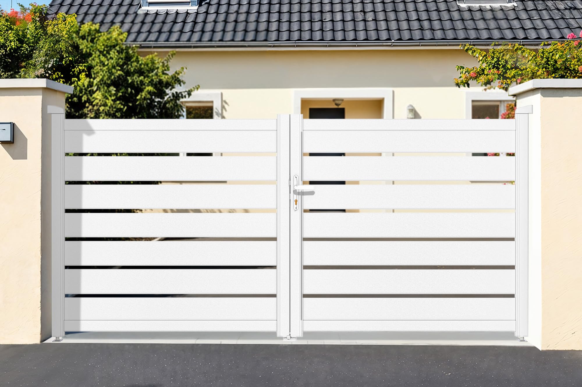 CASANOOV Portail Battant Aluminium VOGEL 3m H140cm Blanc - Jardin Ajouré Double Vantaux Aluminium - Résistant Vent Anticorrosion - Portail Extérieur Élégant Kit Complet