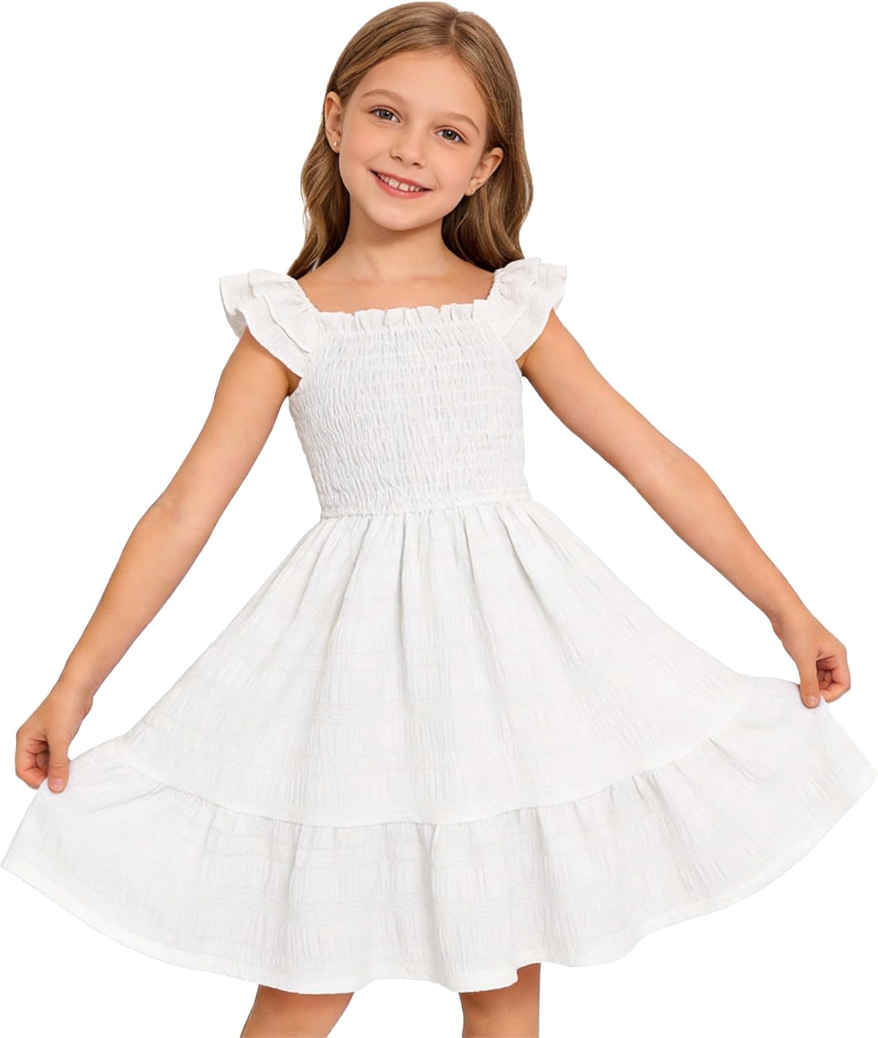 Magic Park 4-15Y Girl Ruffle Sleeve Dress Kids Linen Dresses Tween Sundress Casual Summer Clothes for Girls Holiday Outfits