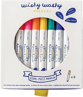 Jaq Jaq Bird Wishy Washy Markers 9pk | Vibrant, Erasable Markers for Kids and Toddlers | Child-safe | Non-Toxic | Odorless | Water Soluable | Easy Clean