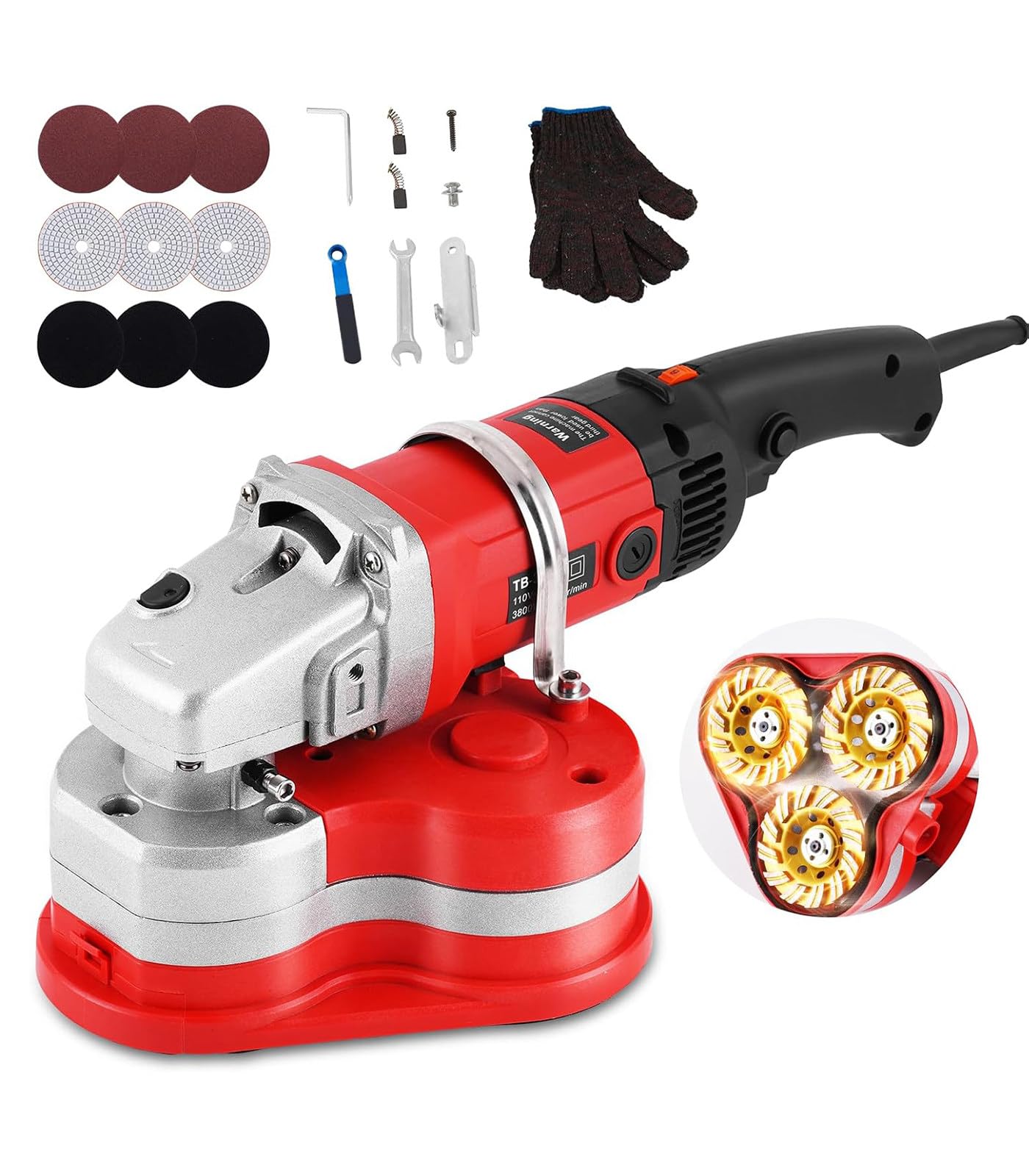 Kindevieft Electric Diamond Polisher - 3 Diamond Grinding Wheels Mainunit