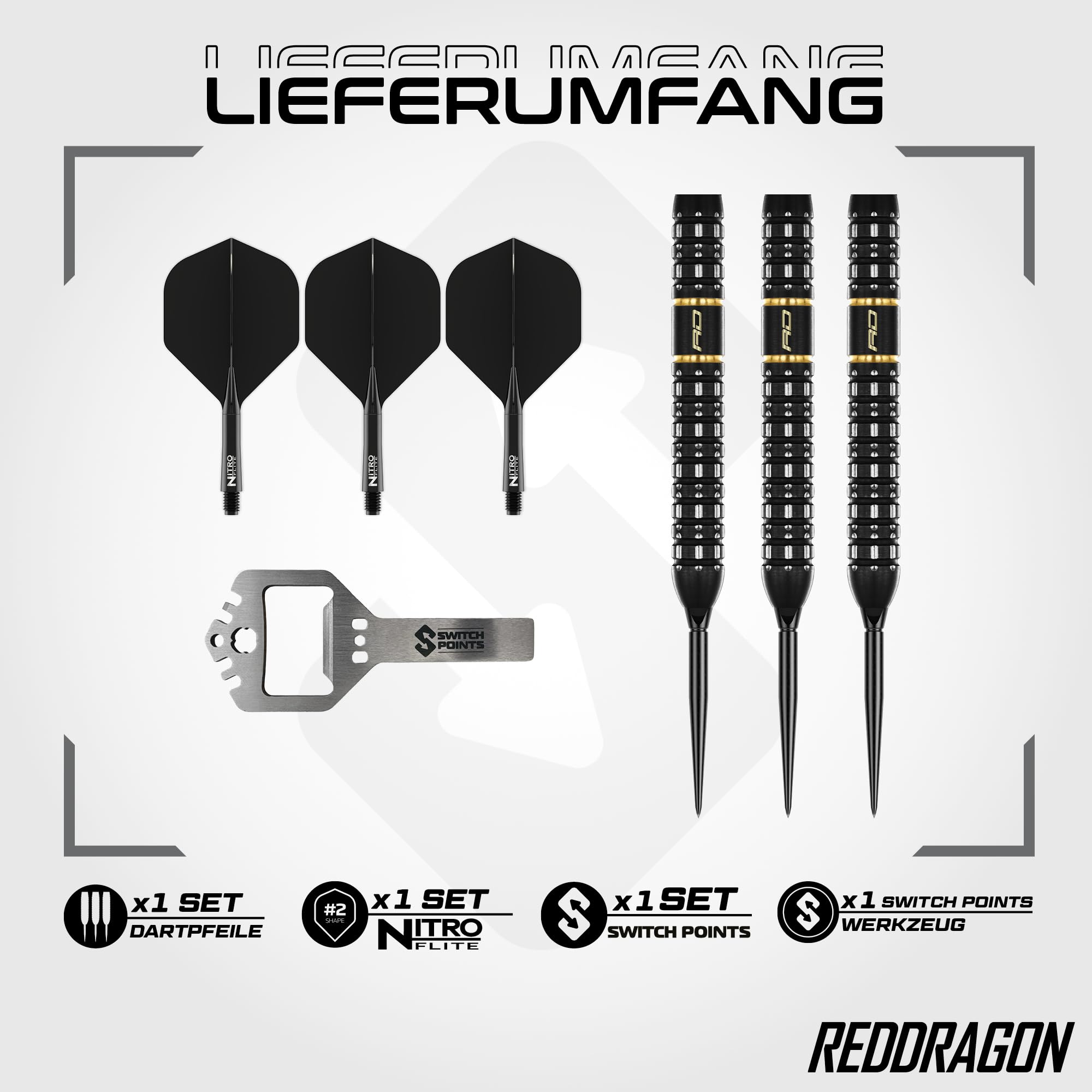 RED DRAGON Darts - Ascend Serie - 90% Tungsten Profi Dartpfeile - Nitro Flite Integrierter Flug/Schaft | Dartpfeile Steeldarts 20g, 22g, 23g, 24g & 25g