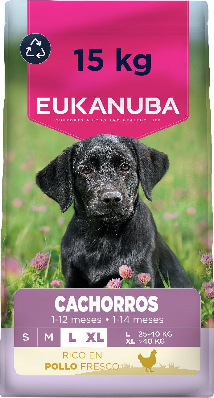 Eukanuba, alimento para Cachorros con Pollo Fresco para Razas Grandes - Alimento seco Premium para Perros Junior, 15 kg