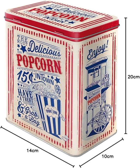 Nostalgic-Art Retro Saklama Kabı L, 3 l, Patlamış Mısır – Restoran Hayranları için Hediye Fikri, Büyük Sac Kutu, Vintage Tasarım | Şekerlemeler için büyük teneke kutu, vintage tasarım, restoran hayranları için hediye fikri