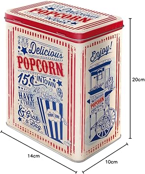Nostalgic-Art Retro Saklama Kabı L, 3 l, Patlamış Mısır – Restoran Hayranları için Hediye Fikri, Büyük Sac Kutu, Vintage Tasarım | Şekerlemeler için büyük teneke kutu, vintage tasarım, restoran hayranları için hediye fikri