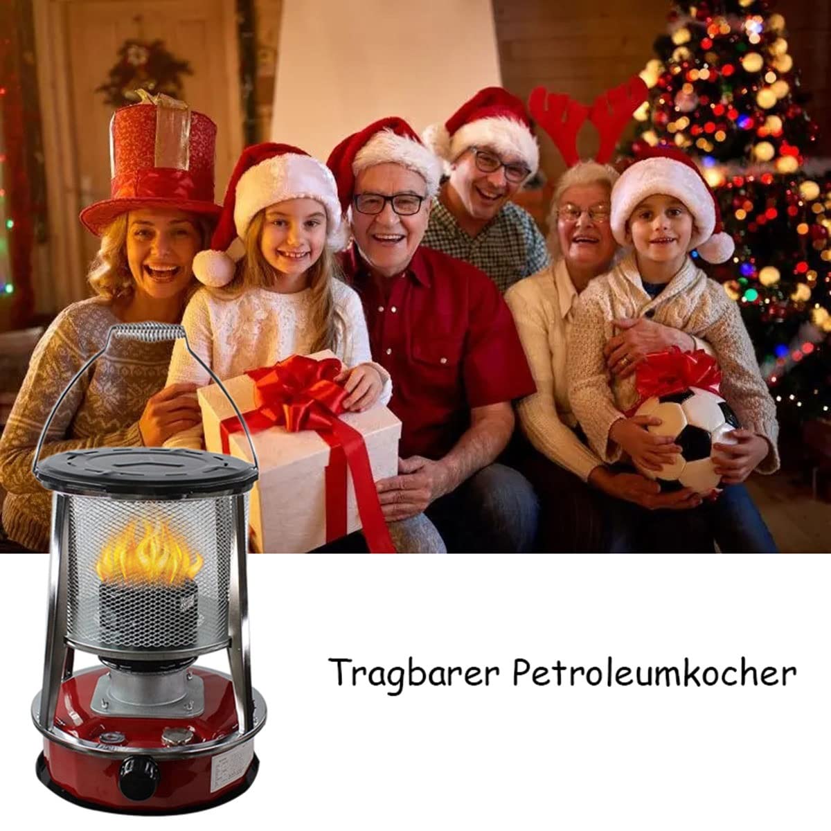 Kerosin-Herdbrenner zum Kochen, Leichter tragbarer Kerosin-Konvektions-Raumheizer, Campingkocher mit Tasche + 6 Dochten, 10000 BTU für Indoor-Deck, Eisfischen, Wärme-Kerosin-Heizung