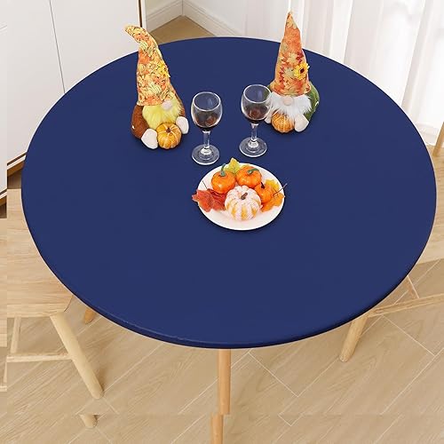 Miniatura 310 de Smiry - Mantel redondo de vinilo ajustable con bordes elásticos y parte trasera de franela, mantel de vinilo impermeable, lavable, diseño enrejado