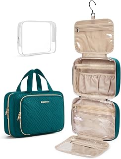 BAGSMART Toiletry Bag Hanging Travel Makeup Organizer with TSA Approved Transparent Cosmetic Bag Makeup Bag for Full Sized Toiletries(Sage Green)